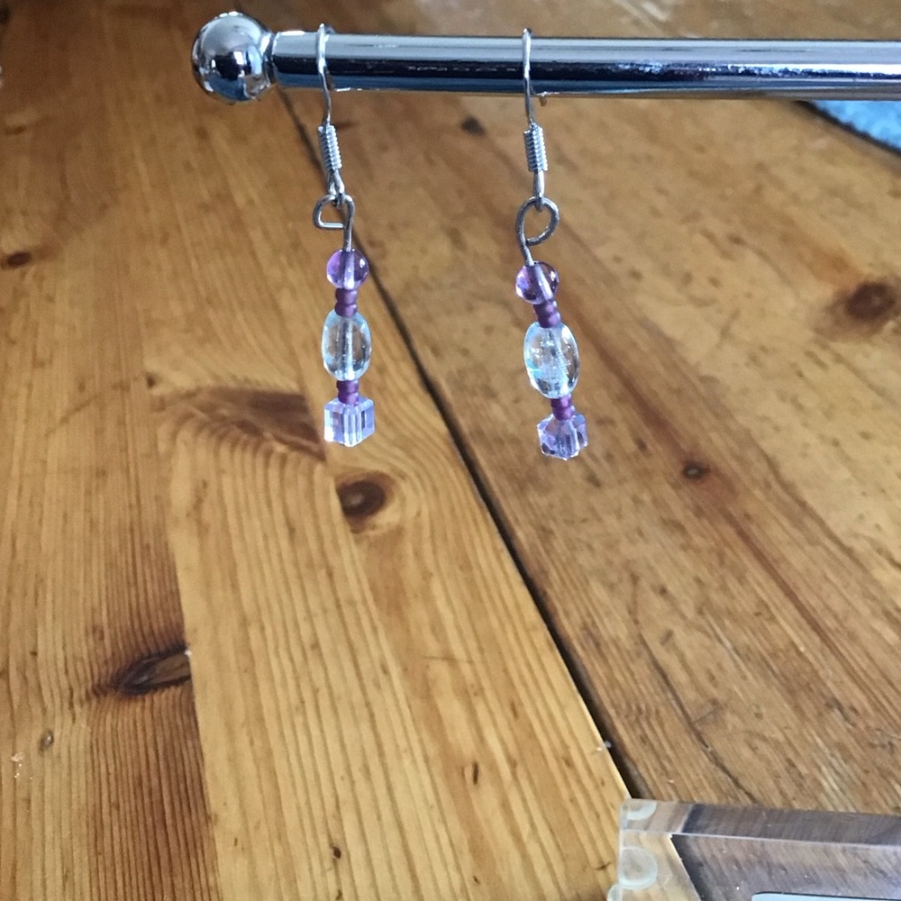 Elegant Purple and Silver Beaded Earrings